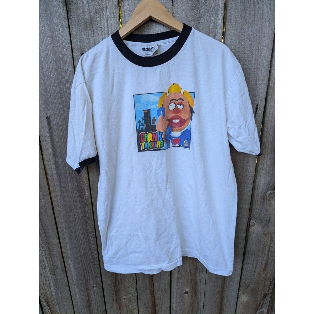 Vintage Comedy Central Crank Yankers White Ringer TShirt Size Mens XL 2002 Funny